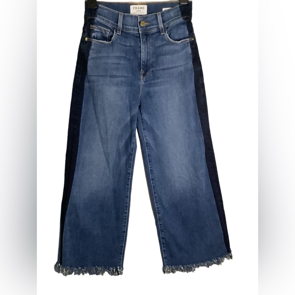Frame flared fringed‎ blue jeans with front side stripe. Mid rise size 25 - Picture 7 of 16